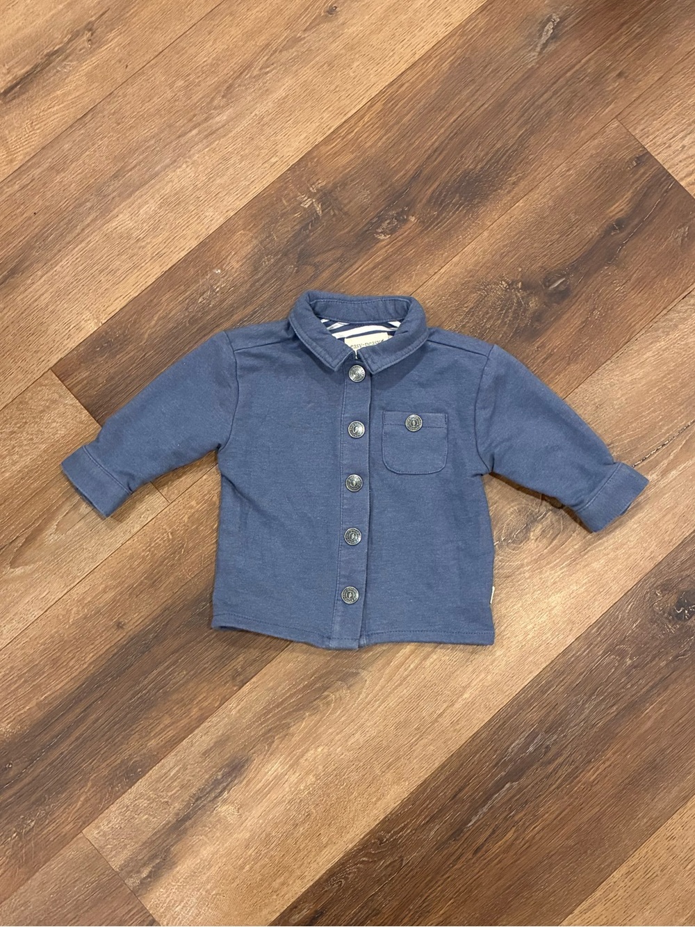 Easy Peasy Blue Shacket Shirt Jacket Muted Neutral Baby Fall Outerwear 3-6m